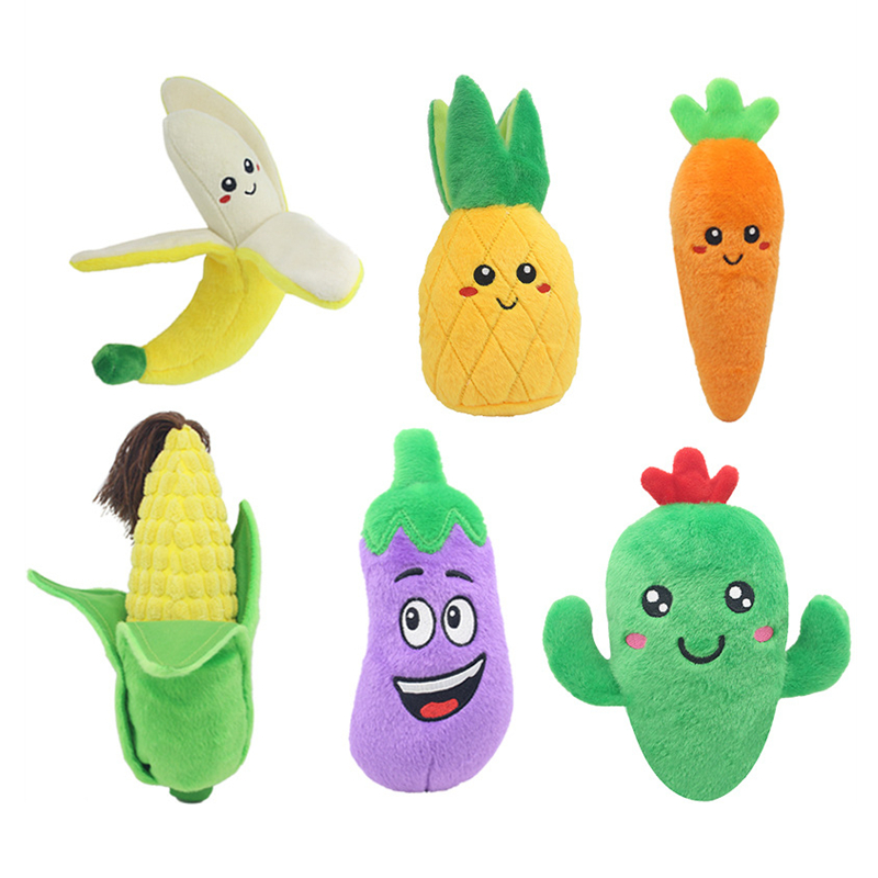 Cute Fruits and Vegetables Dog Squeaky Toys, Squeeze Squeaker Puppy Dog Toys, Plush Dog Chew Toys, Dog Squeak Toys Pet Supplies for Small Medium and L