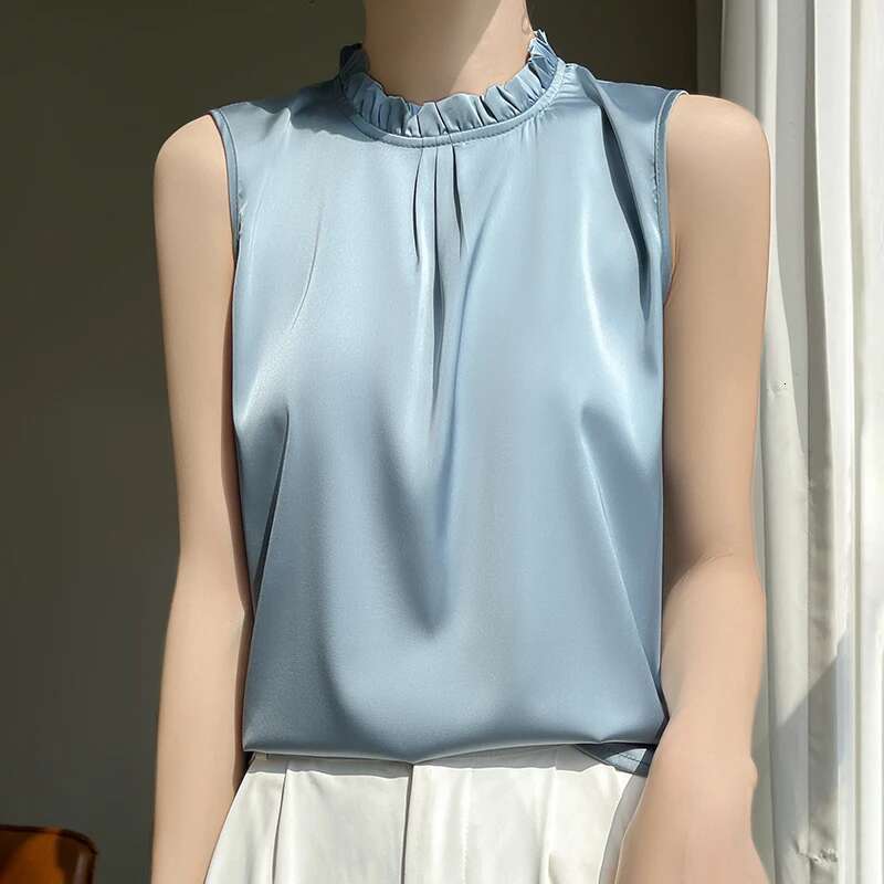 Tank Women New Ruffles Neck Camisole Loose Elegant Sleeveless Blouses Vest Shirt Summer Crop Top 2025 Female Clothing