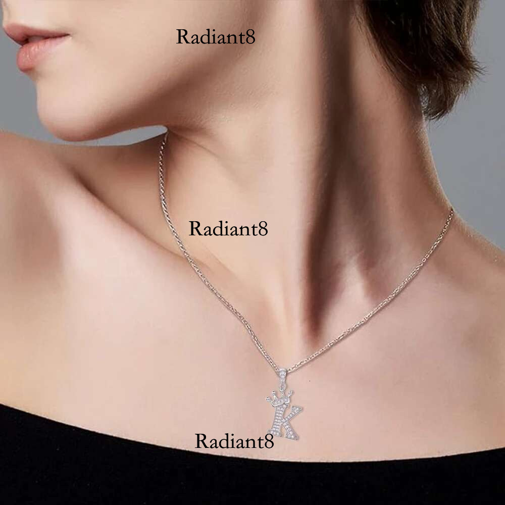 Sier Initial Necklace Sparkg Full Moissanite Dia Pendant Charm Necklaces for Women Letter Name Choker Jewelry Gift