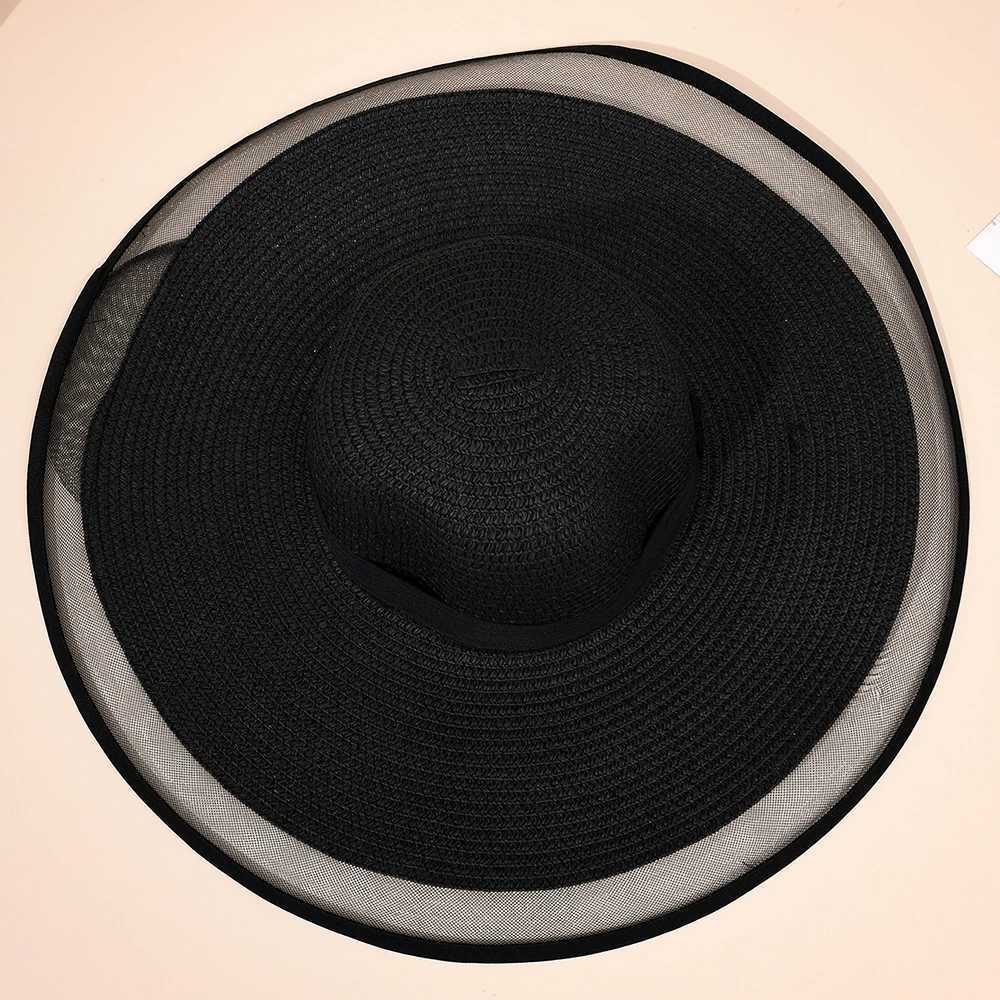 Summer Large Brimmed Face Covering Hat Hepburn Style Fashionable Temperament Mesh Lace Edge Womens Sunshade Str HatXJ250304