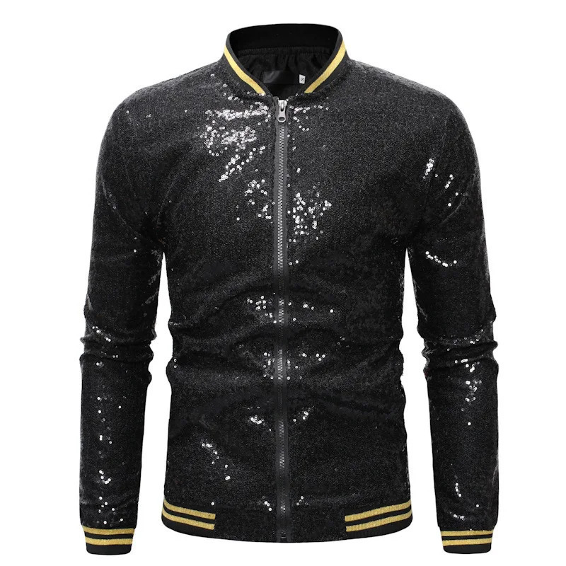 4124 Outerwear Streetwear Jacket Men Gold Silver Black Red Blue Shinny Sequined Dance Hip Hop Zipper Spring 250304