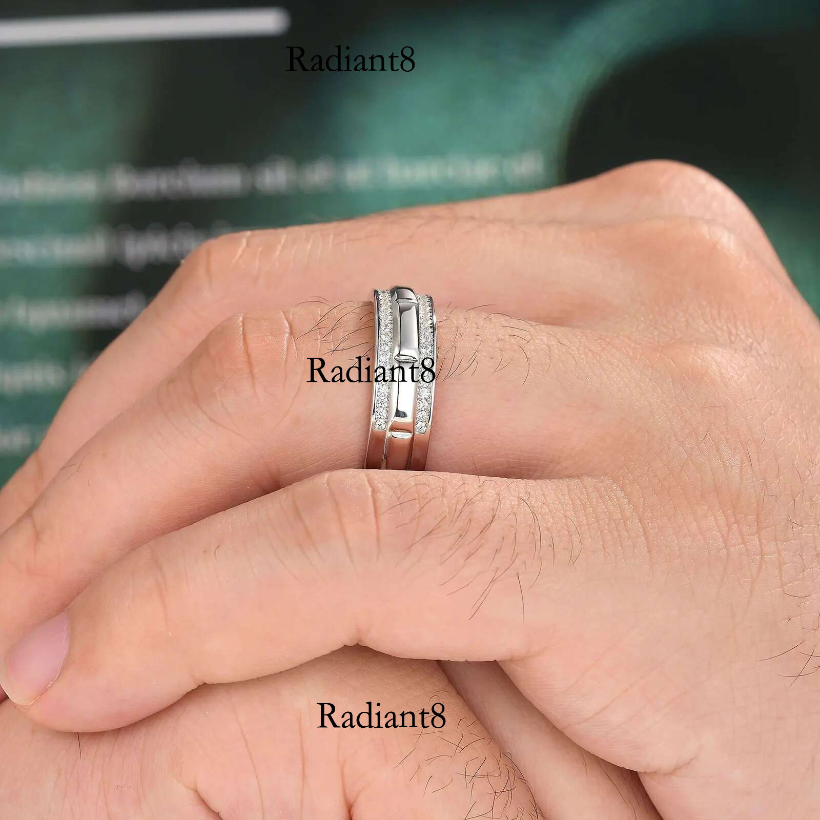 Newshe Solid Sterg Sier Wedding Rings for Men Half Eternity Male Ring Brilliant Round White Cubic Zircons Fine Jewelry