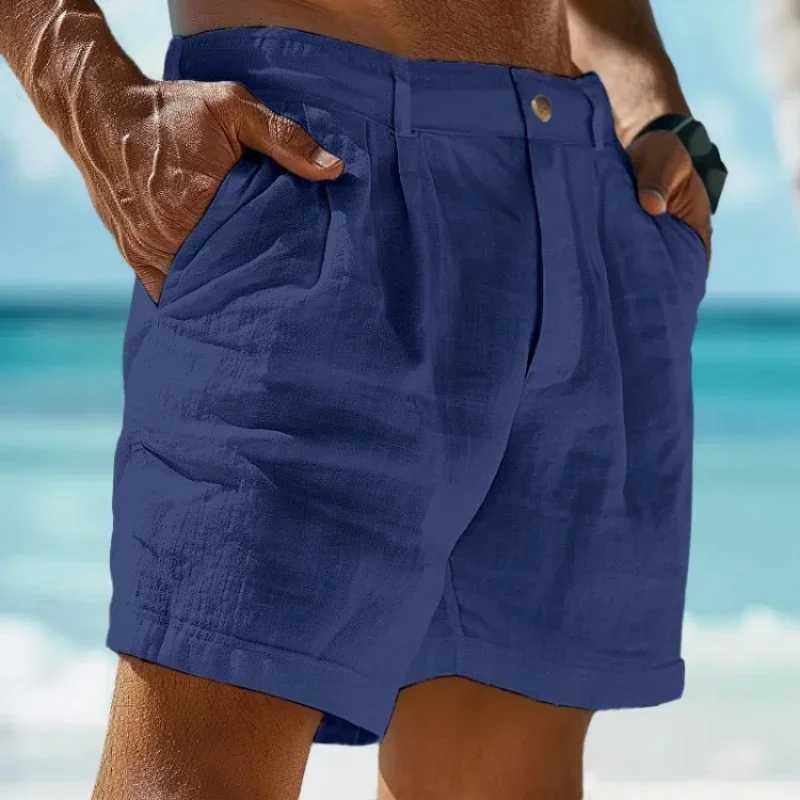 Beach Holiday Linen-cotton Blend Shorts Mens Summer Linen Shorts Outdoor Shopping Fashion Solid Color Shorts for MenT250304