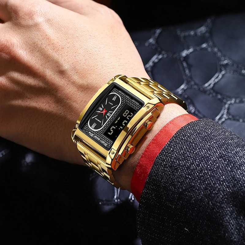 BINBOND Top Brand Luxury es for Men Fashion Quartz Wrist Square Gold Stainl Steel Busin Clock Mens WatchXJ250304