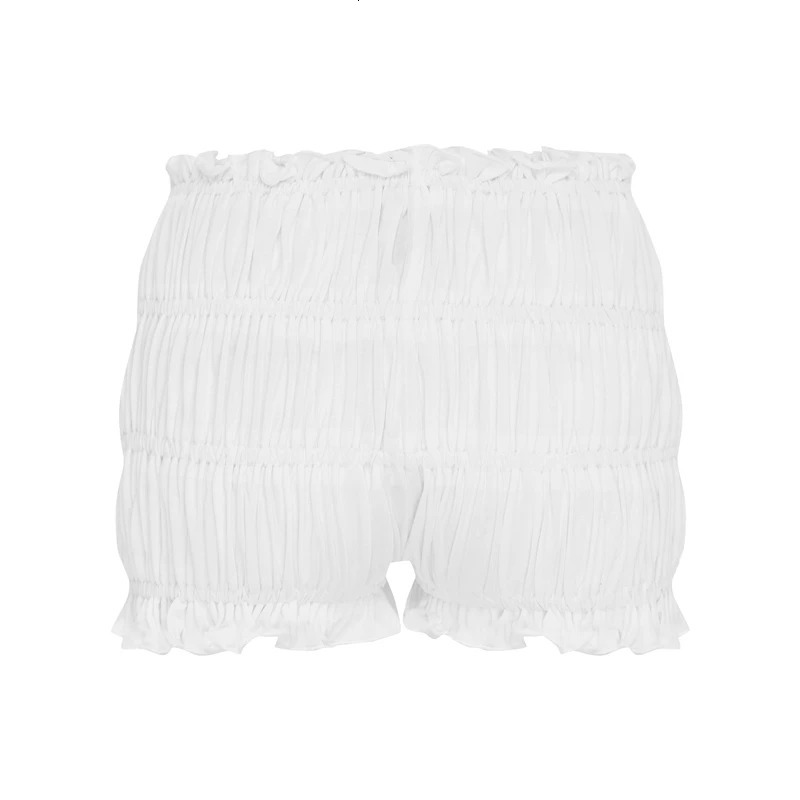 Womens Ruffles Shorts Kawaii 3D Bow Lettuce Trim Elastic Waist Tiered Bloomers Shorts Cottage Y2K Aesthetic Retro Pettipants 250303