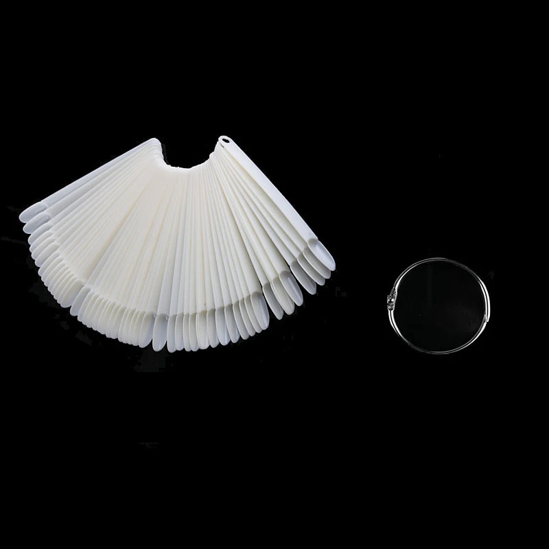 50Pcs Nail Sticks with Ring Fan Shape Art Polish Display Tips False Sample Practice 250217