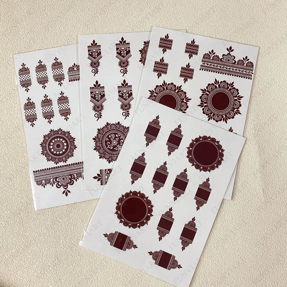 Waterproof Brown Henna Tattoo Stickers for Women Temporary Tattoos Hand Flower Wedding Festival Body Art 250219