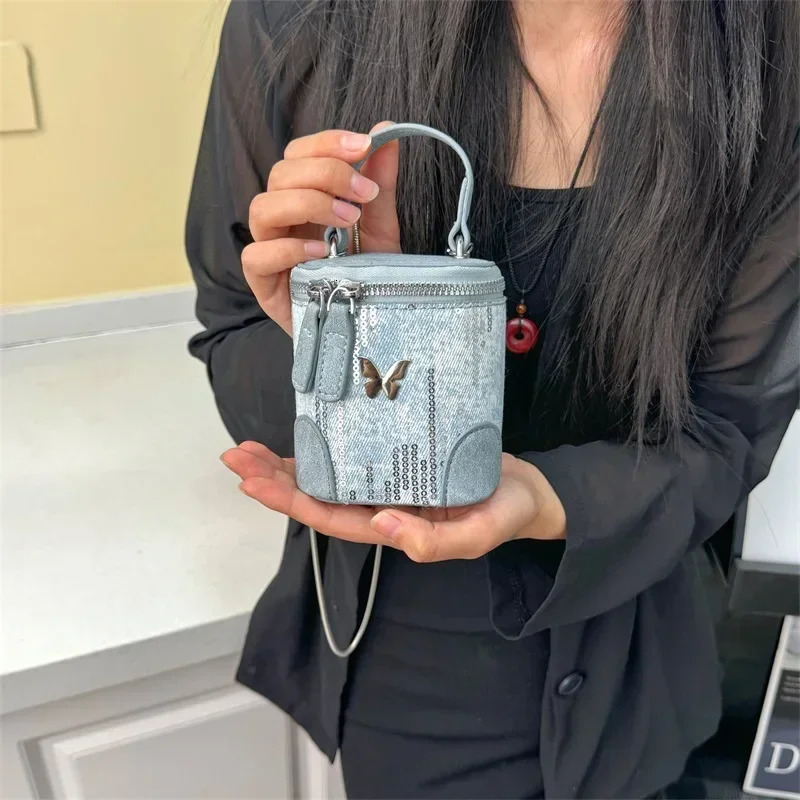 Womens Bag Fashion Simple Shoulder Bag High Quality Cross Body Bag Denim sequin Decorative Handbag 250303