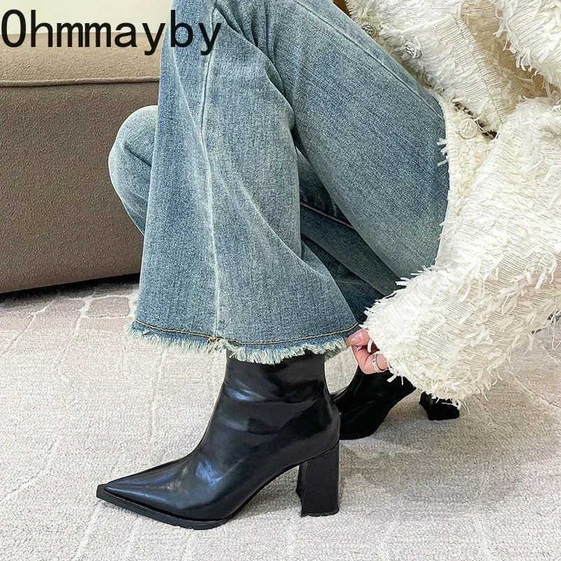 Winter Designer Ankle Boots Fion Back Zippers Pointed Toe Ladies Elegant Short Plush Short Boots High Heel Wens Footwear Z250304