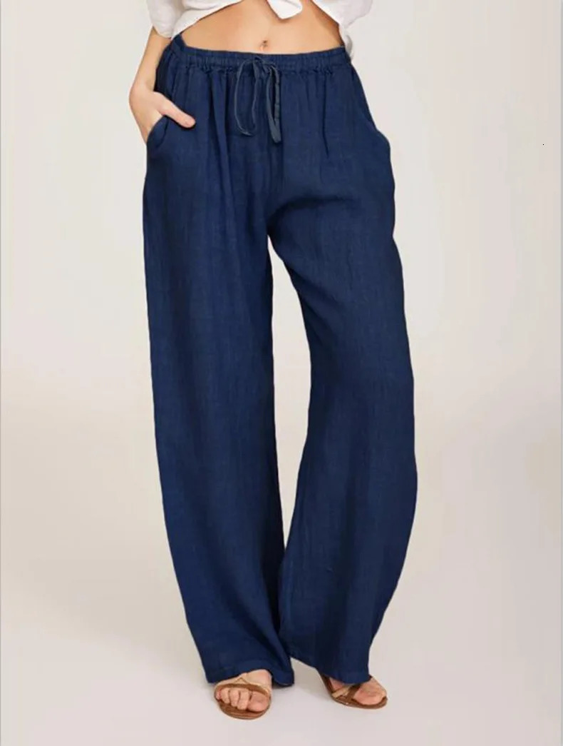 Summer and Autumn Casual Womens Wear in Europe America and Europe Large Loose Cotton Hemp Casual Pants 250303