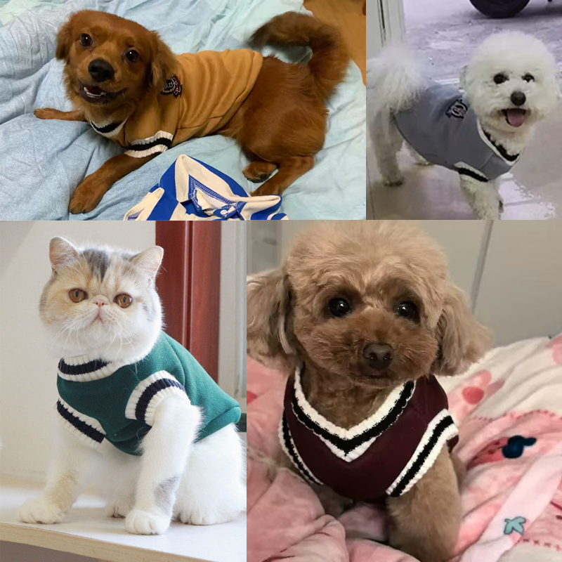 Pet Cat Solid Costume Autumn Winter Christmas Sweater College Style Dog Clothes Kitten Puppy Vest Clothes Kitty Jacket Outfits