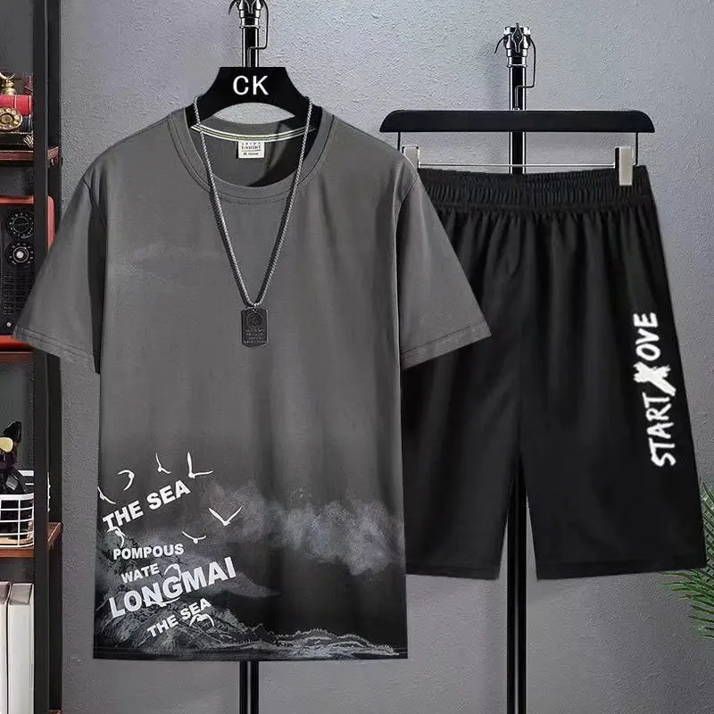 Trendy Suits for men Mens Summer Shorts Set Gym Outfit Student Short Sleeve Tee 2 Piece Set Tracksuits Men Casual Men Clothing 250304