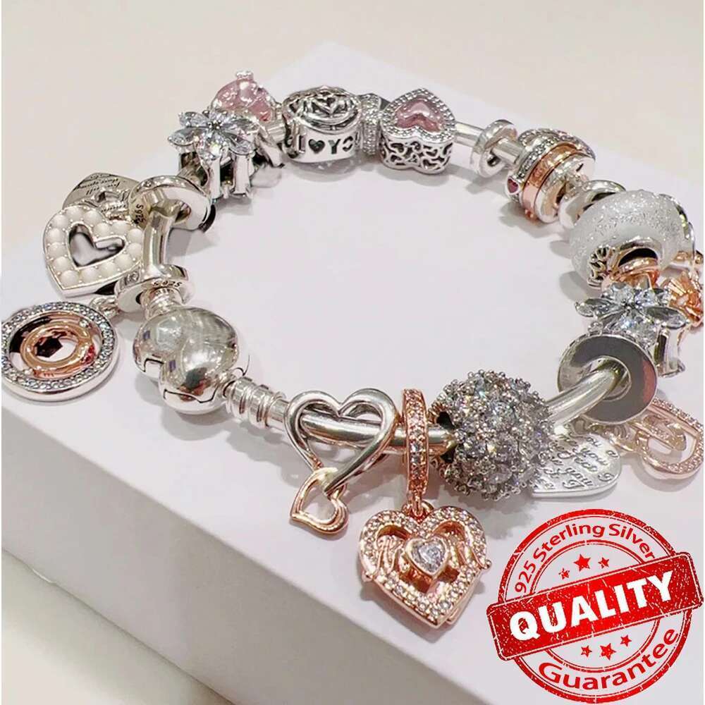 2025 New Mother's Day Series 925 Sterling Silver Heart Rose Charms Beads Infinity Rose Heart Dangle Charm Fits Necklace Bracelet DIY For Mom Jewe