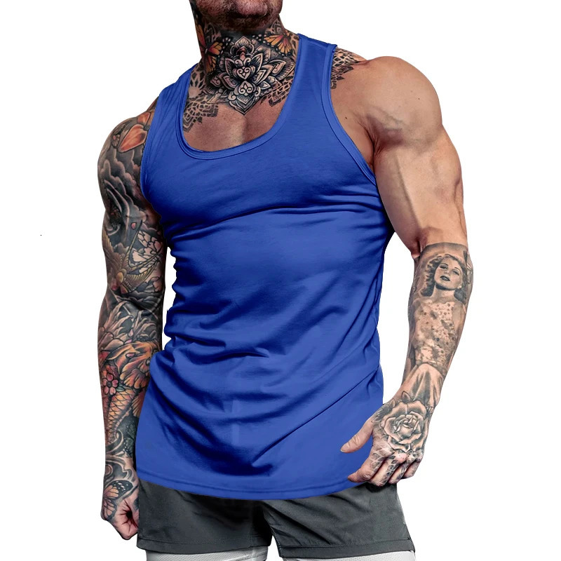 Mens Summer Burst American Bodybuilding Fitness Tank Top Solid Color Comprehensive Training Sports Undershirt 250304