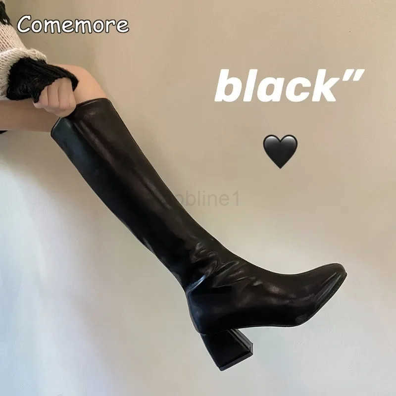 Cemore Wan Knee High Booties Ladies Shoes Platform Thick Heel Leather Zip Wan Fion Autumn Winter 2024 Wen Long Boots Z250304
