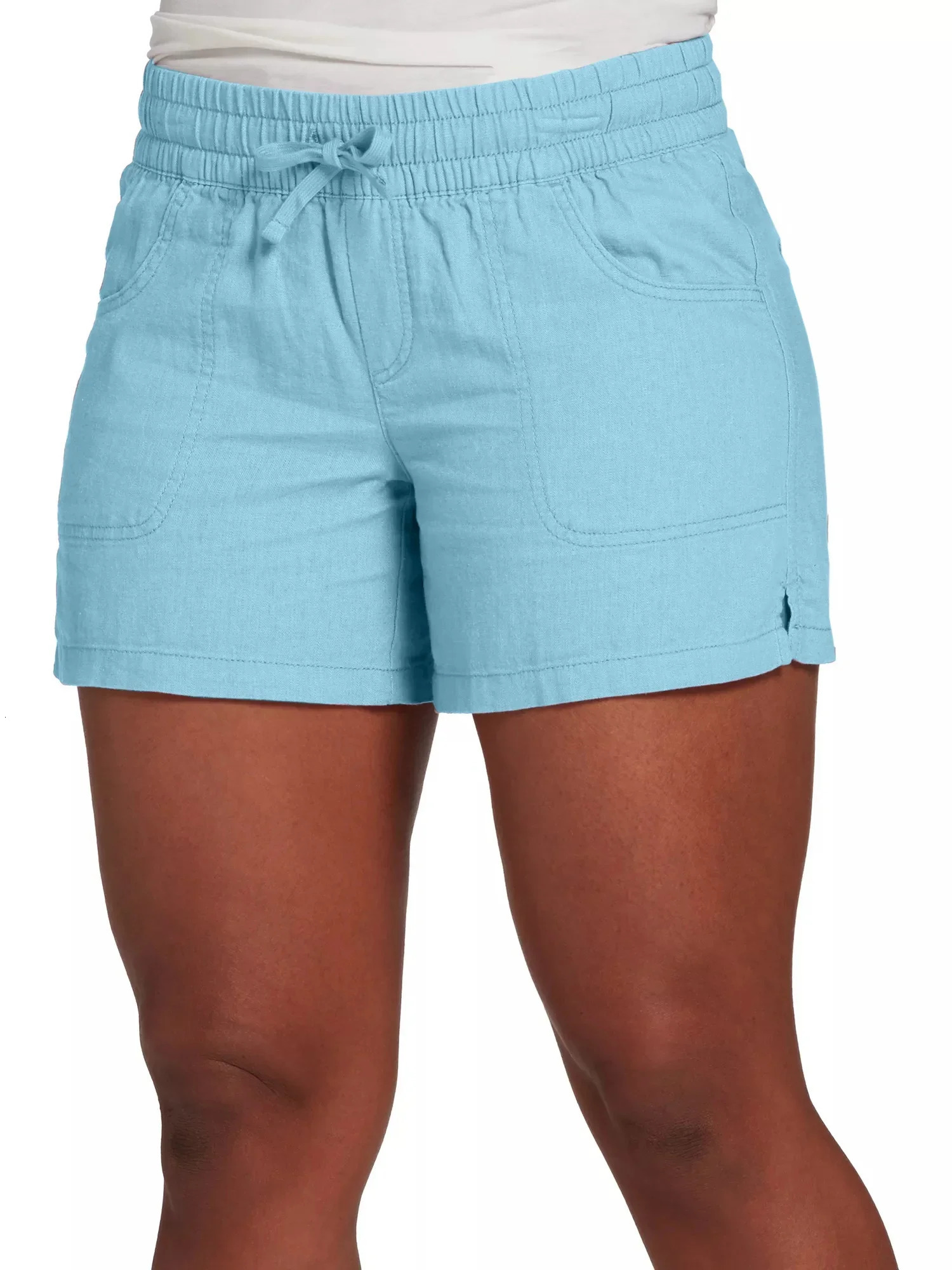S-5XL Fashion Women Summer Casual Solid Color Elastic Waist Lace Up Split Shorts Casual Short Pants 250303