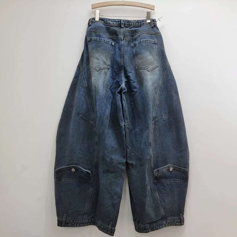 Vintage Fashion Irregular Denim Pants For Women High Waist Straight Wide Leg Jeans Female 2025 Autumn New Items 11A01242