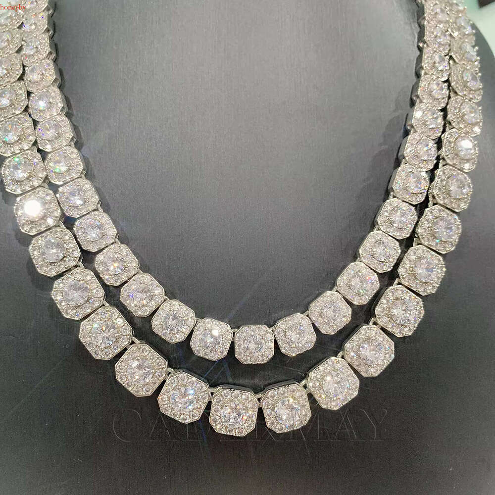 Hip Hop Jewelry 10mm 12mm Men Cluster Square Tennis k Necklace Sterg Sier Iced Out Moissanite Dia Chain