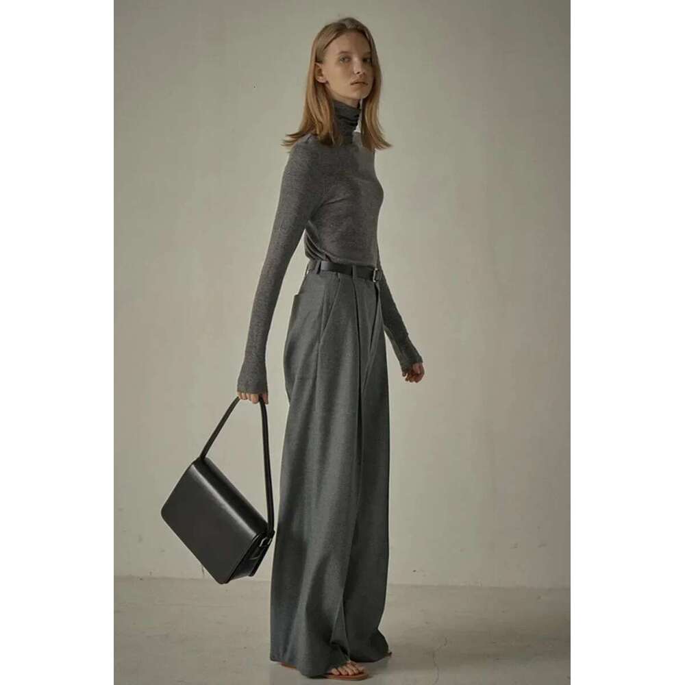 2025 Spring New Gray Suit Casual Or Lenght Straight-Leg Pants Wide-Leg Women Trousers