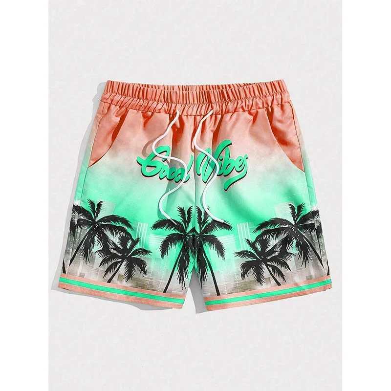Summer Mens Shorts Quick Drying Hawaii Holiday Sports Swimming Trunks Fashion 3D Coconut Tree Printed Loose Sports Shorts 6XLT250304