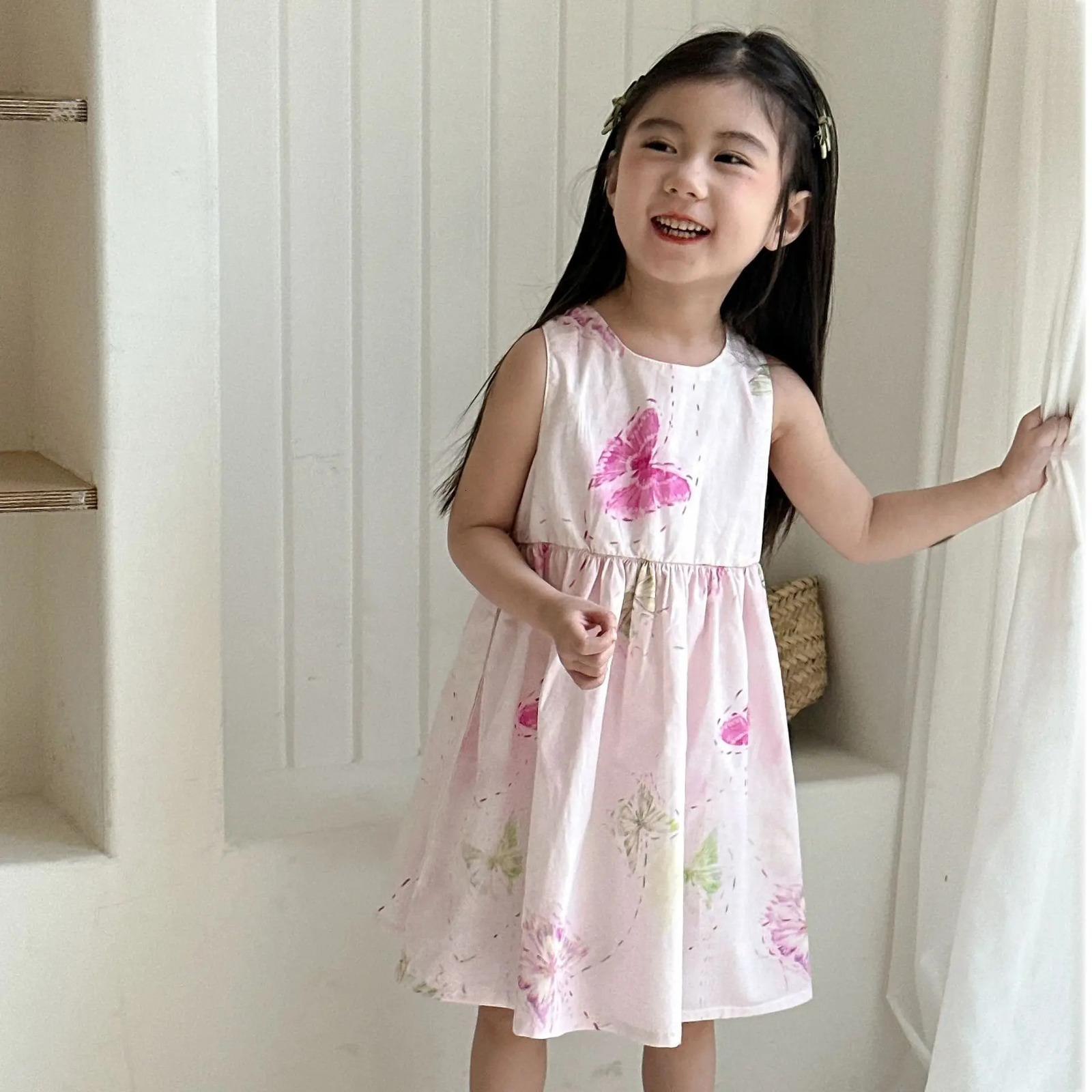 UNITIM Summer Kids Girls Dress Printed Butterfly Children Vest Cotton Thin Sleeveless Princess 250303