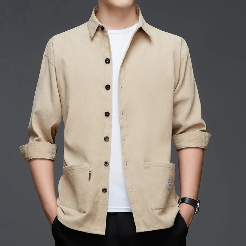 mens casual and fashionable long sleeved workwear shirt solid color comfortable and breathable all season top 250227