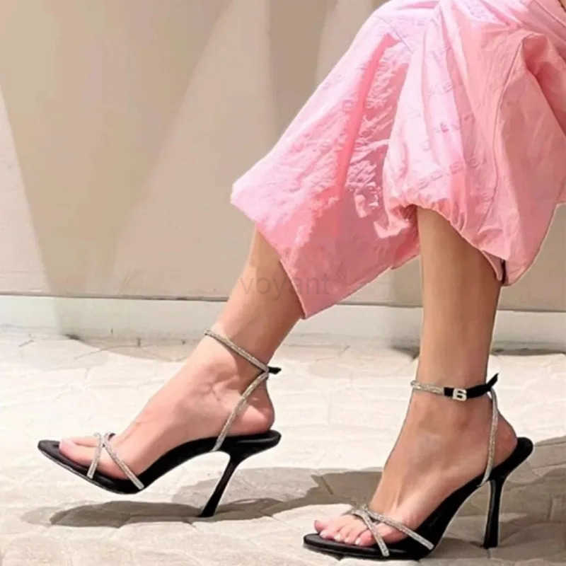 High Heeled Sandals Summer New Rhine High H Stiletto Temperament Cross Strap Sandals Wen Z250304