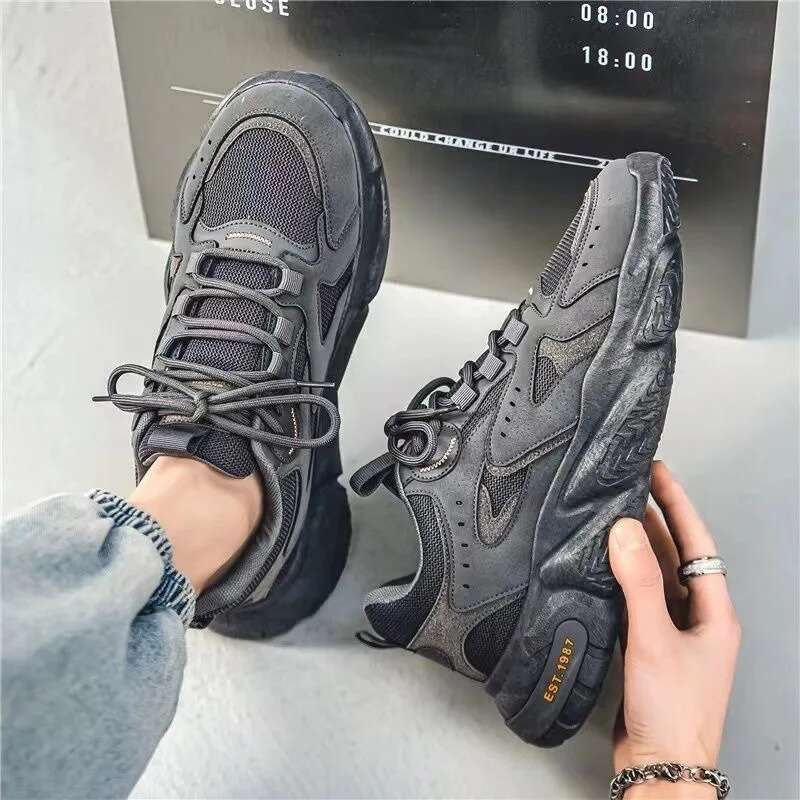 Spring New Breathable Mesh Men Versatile Thick Soled Sports Casual Running Dad Trendy Shoes