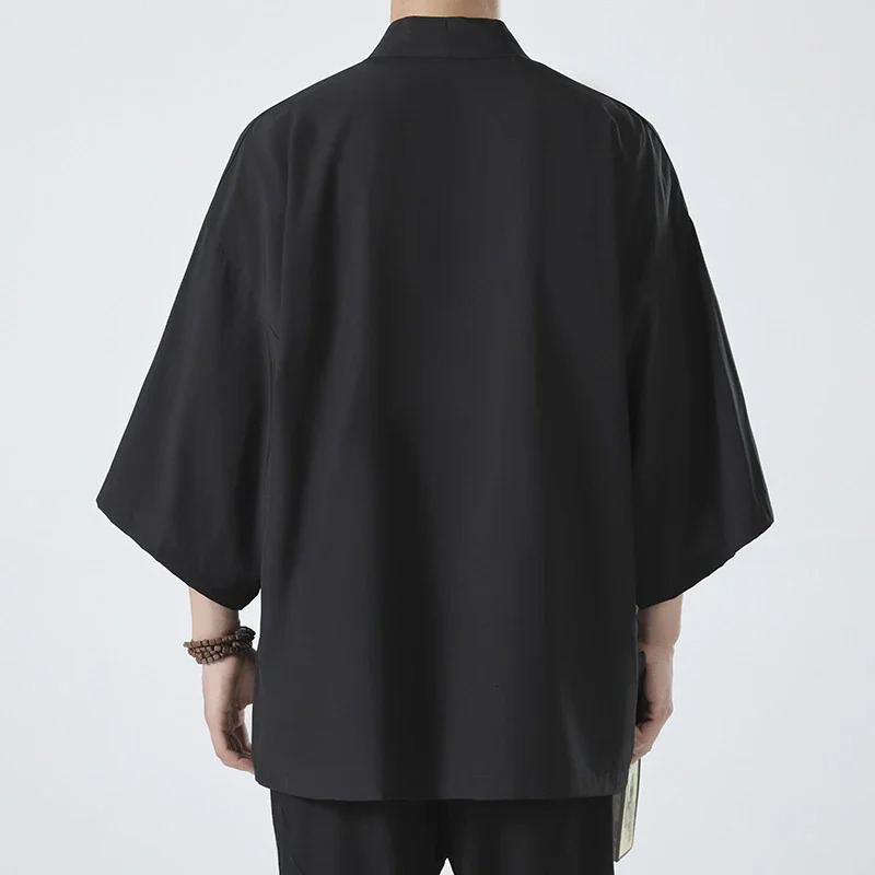 Mens Kimono Shirt Traditional Japanese Style Clothing Male Open Front Cardigan 34 Sleeve Yukata Coat Haori Casual Beach Shirts 250303 - view 5