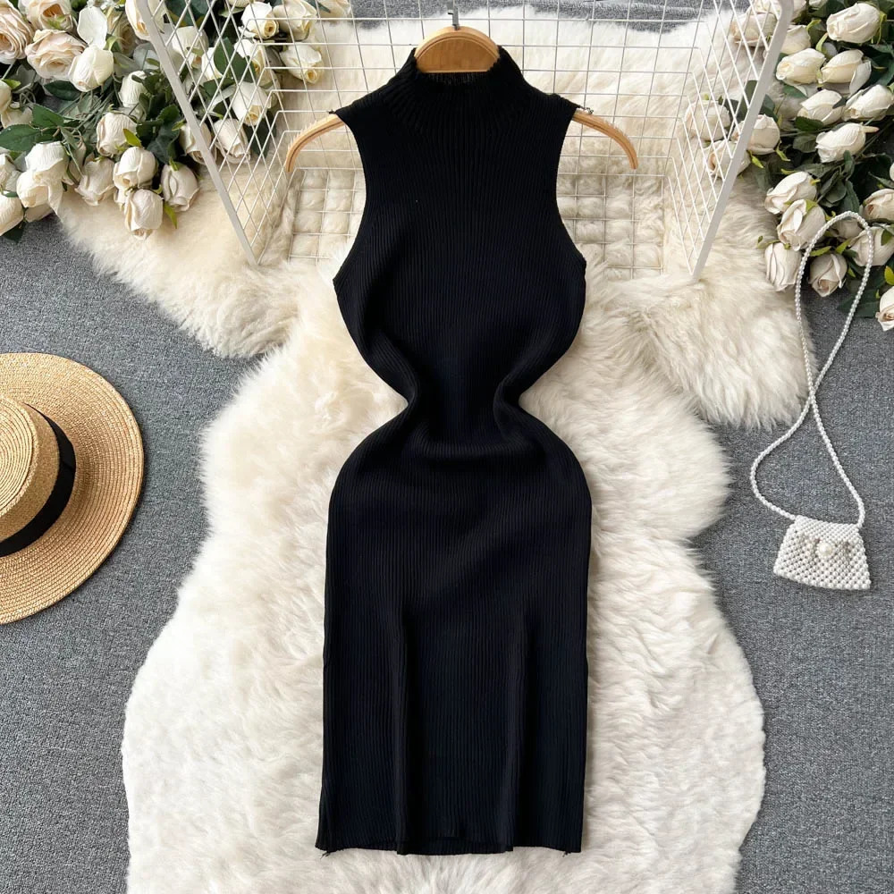Summer Lace Up Sexy Short Dres Sleeveless Slim Beach Sundress 2024 Korean Knitted Mini Bodycon Dress Streetwear Outfits 250227Z