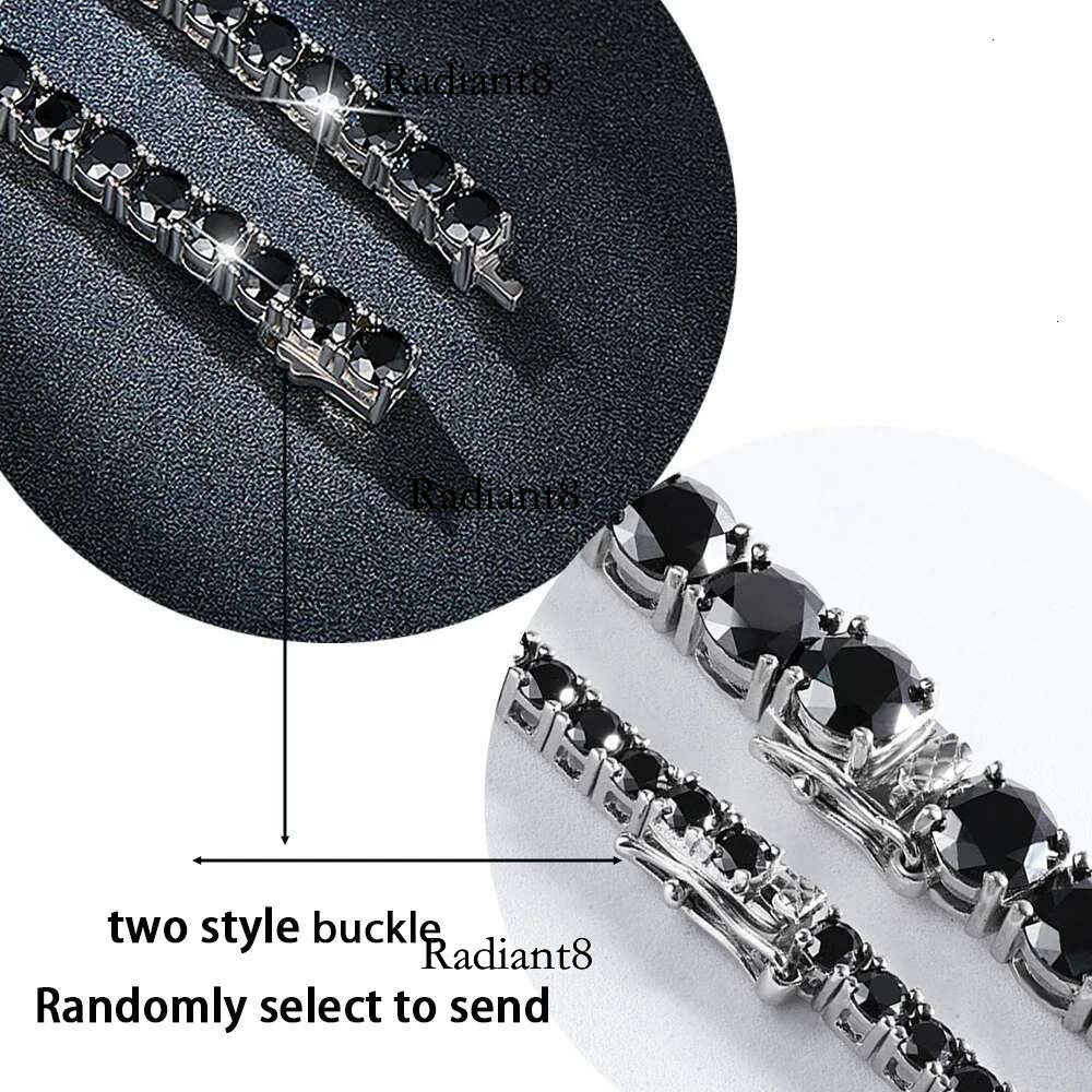 3/4/5/6.5mm Black Moissanite Tennis Necklaces with Certificates Sterg Sier Lab Dia Hiphop Neck Chain For Women Men