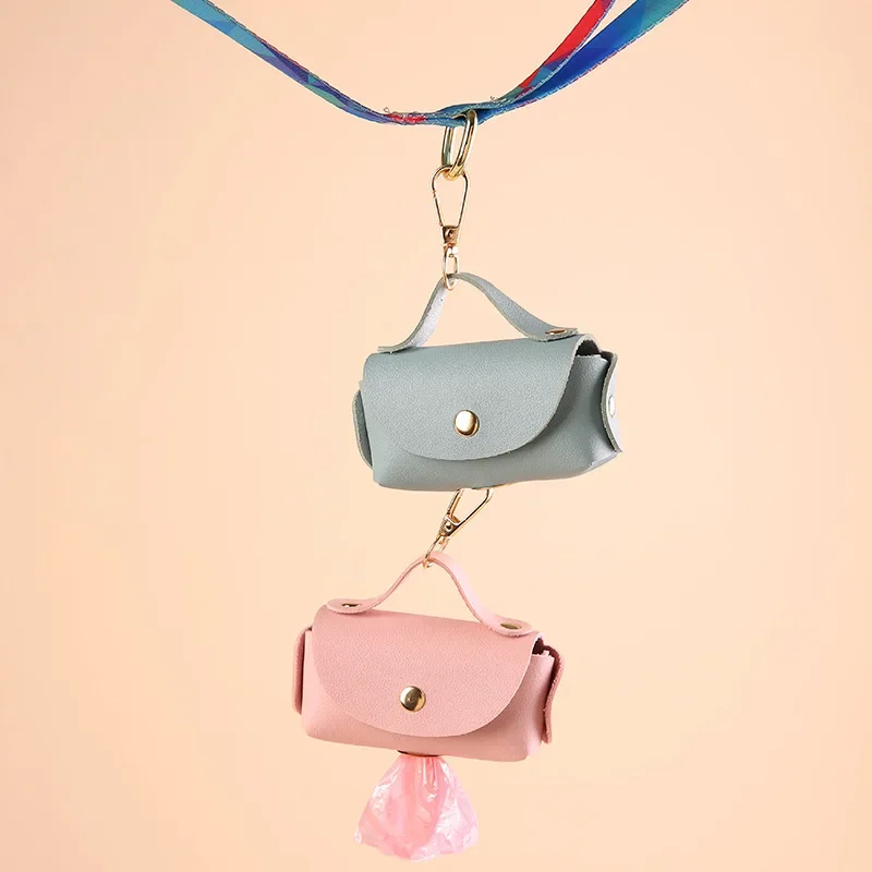 Portable Dog Poop Bag Dispenser Reusable Leather Poop Bag Holder Dispenser for Leash Outdoor Pet Bag Holder