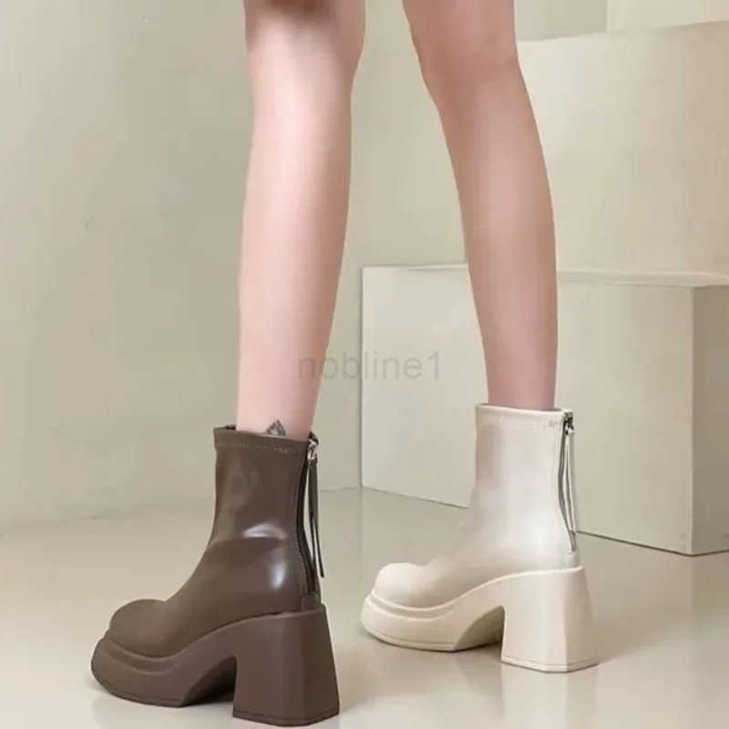 Booties Work Very High H Leather Fem Short Shoes Cbat Heeled Wens Ankle Boots Punk Style Boot Y2k Spring 2024 Autumn Z250304