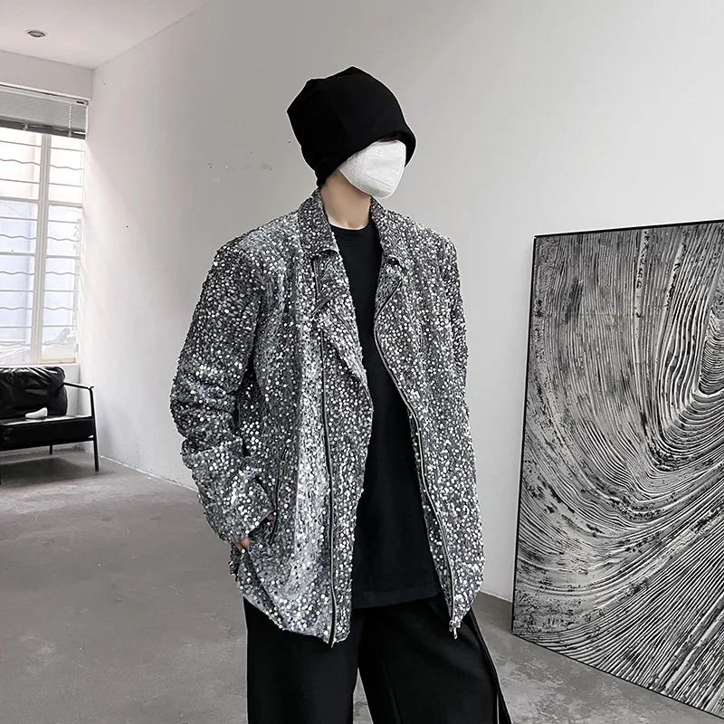 2023 Nightclub DJ Singer Stage Performance Glitter Jacket Mens Fashion Shining Set Collar Coat 250304