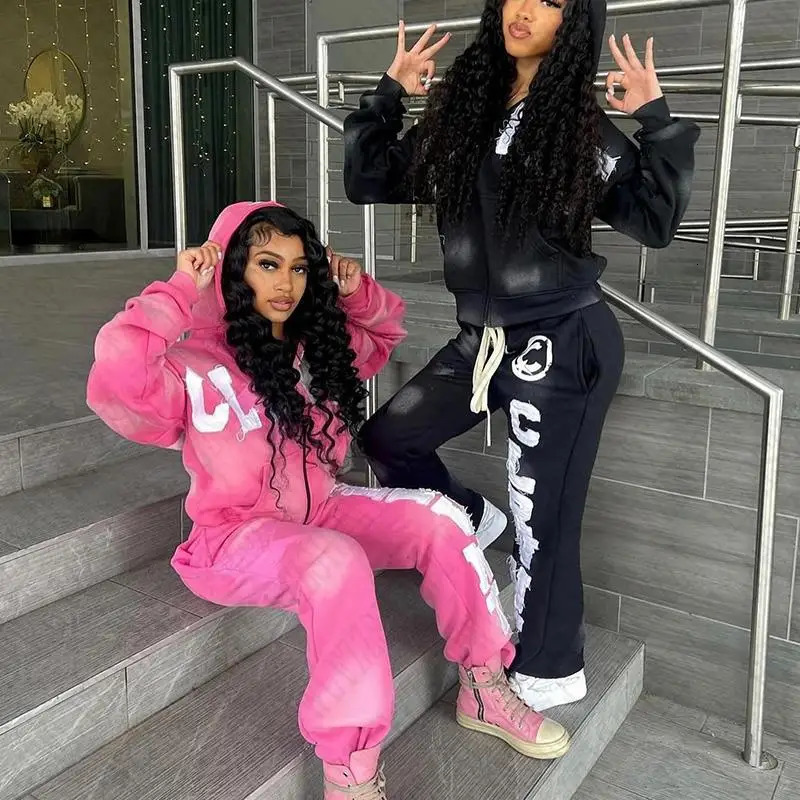 Y2K Sweatshirt Letter Patch Streetwear Hoodies Clothes EMO Hip Hop Graphic Punk Vintage Zip Up Hoodie Punk Gothic Trousers 250228