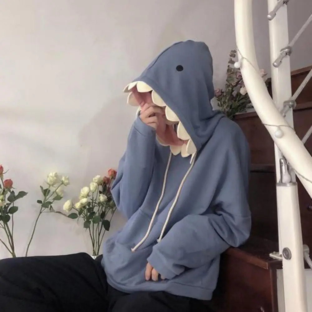 Autumn Winter Funny Shark Patchwork Hoodies Men and Women Kawaii Sweatshirt Fashion Casual Pullover School Oversized Clothes 250304