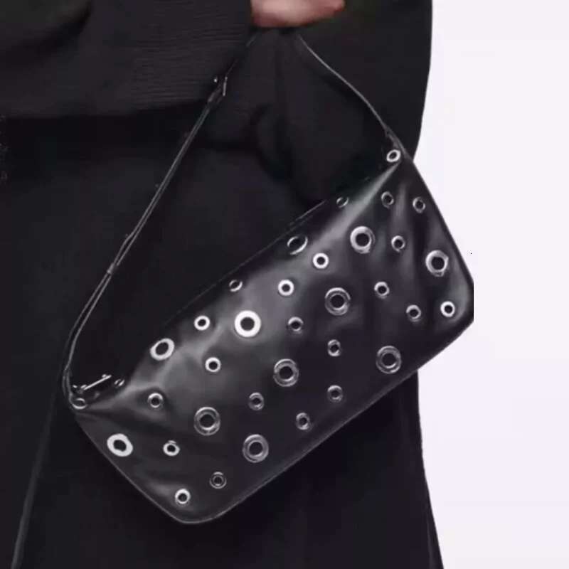 Retro Fashion Metal Rivet Underarm Black Motorcycle Hobo 2025 New Shoulder Bag