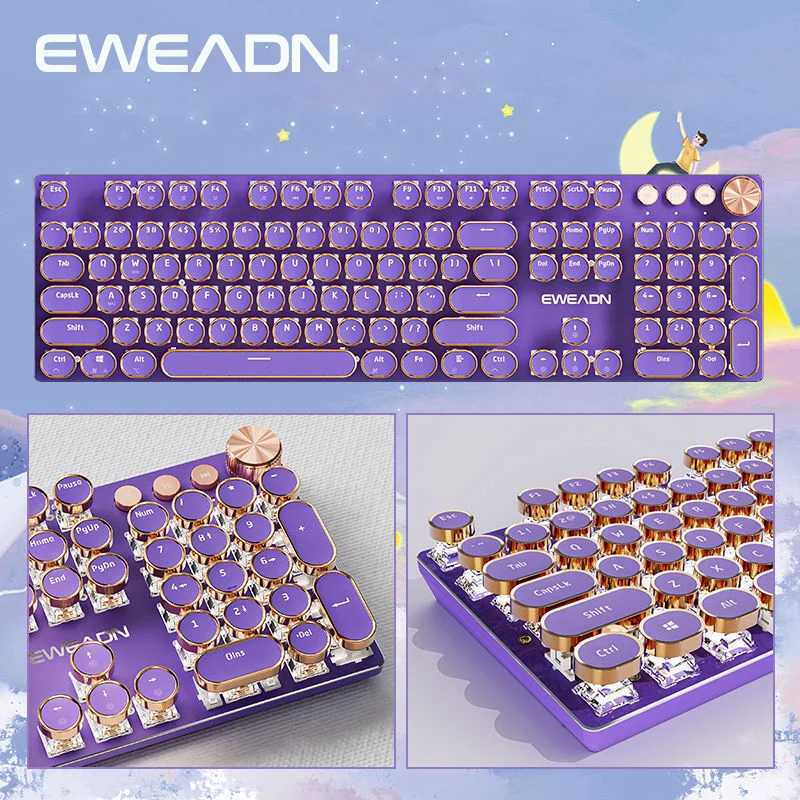 EWEADN V20 Punk Typewriter Mechanical Gaming Keyboard 104 Keys Round Keycaps LED White Backlit Key-wire separation design Z250304