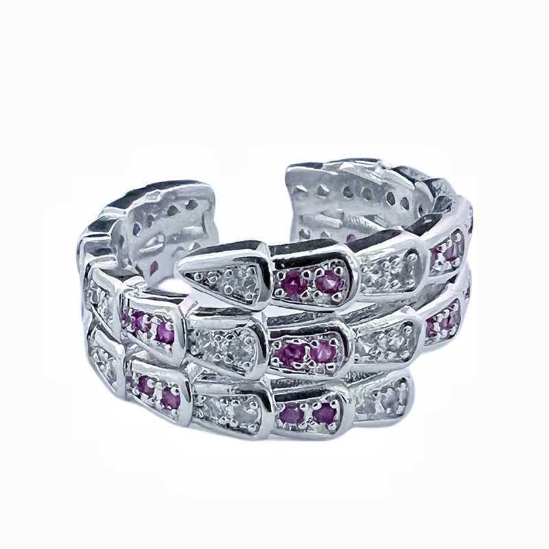 Couple Rings Stacked red heart-shaped zircon open ring for women with a niche design index finger ring high-end temperament snake bone ring H25303