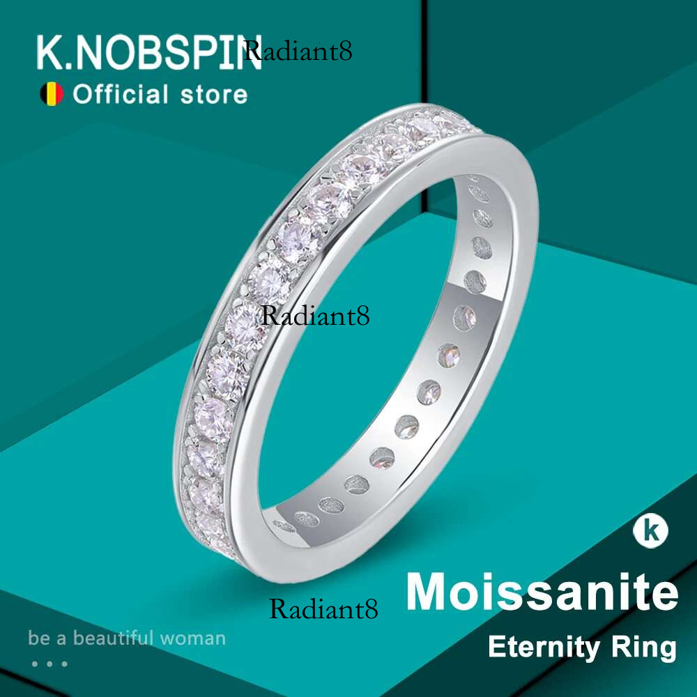 KNOBSPIN D VVS1 All Moissanite Ring S Sier Plated White Gold Fine Eternity Bands Engagement Wedding Rings for Women Man