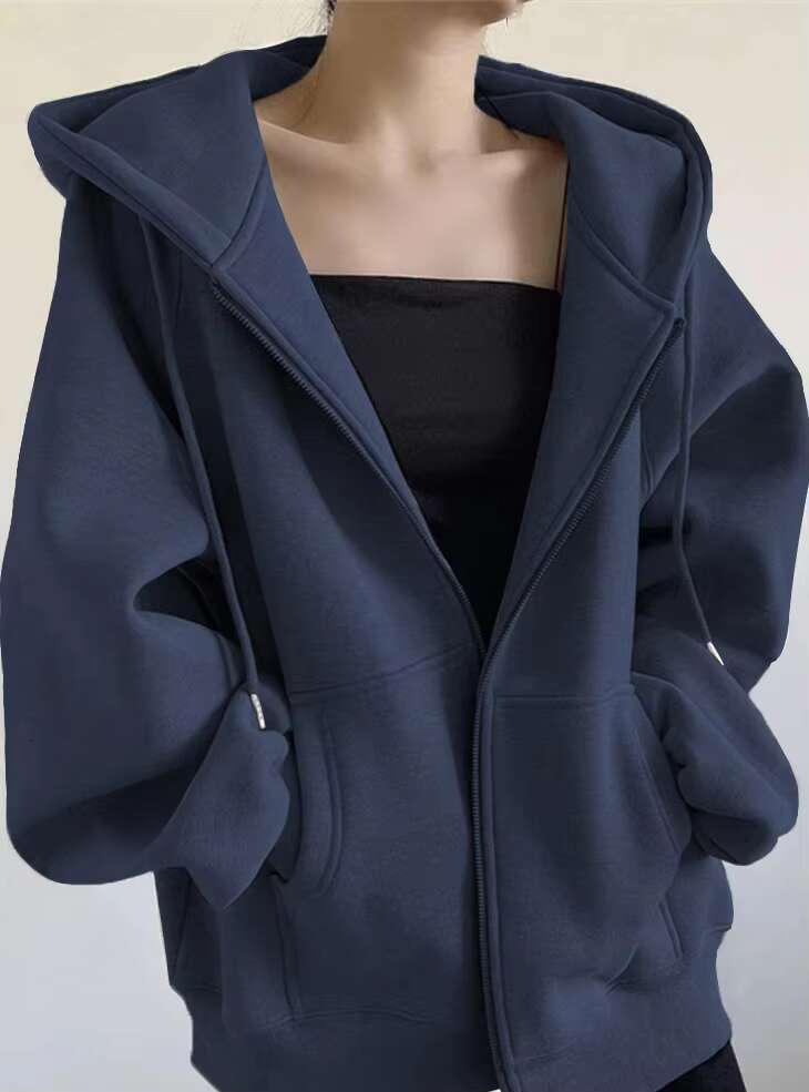 Women's Plus Size Spring And Autumn Casual Cardigan With Loose Zipper Printed Terry Fabric Hoodies