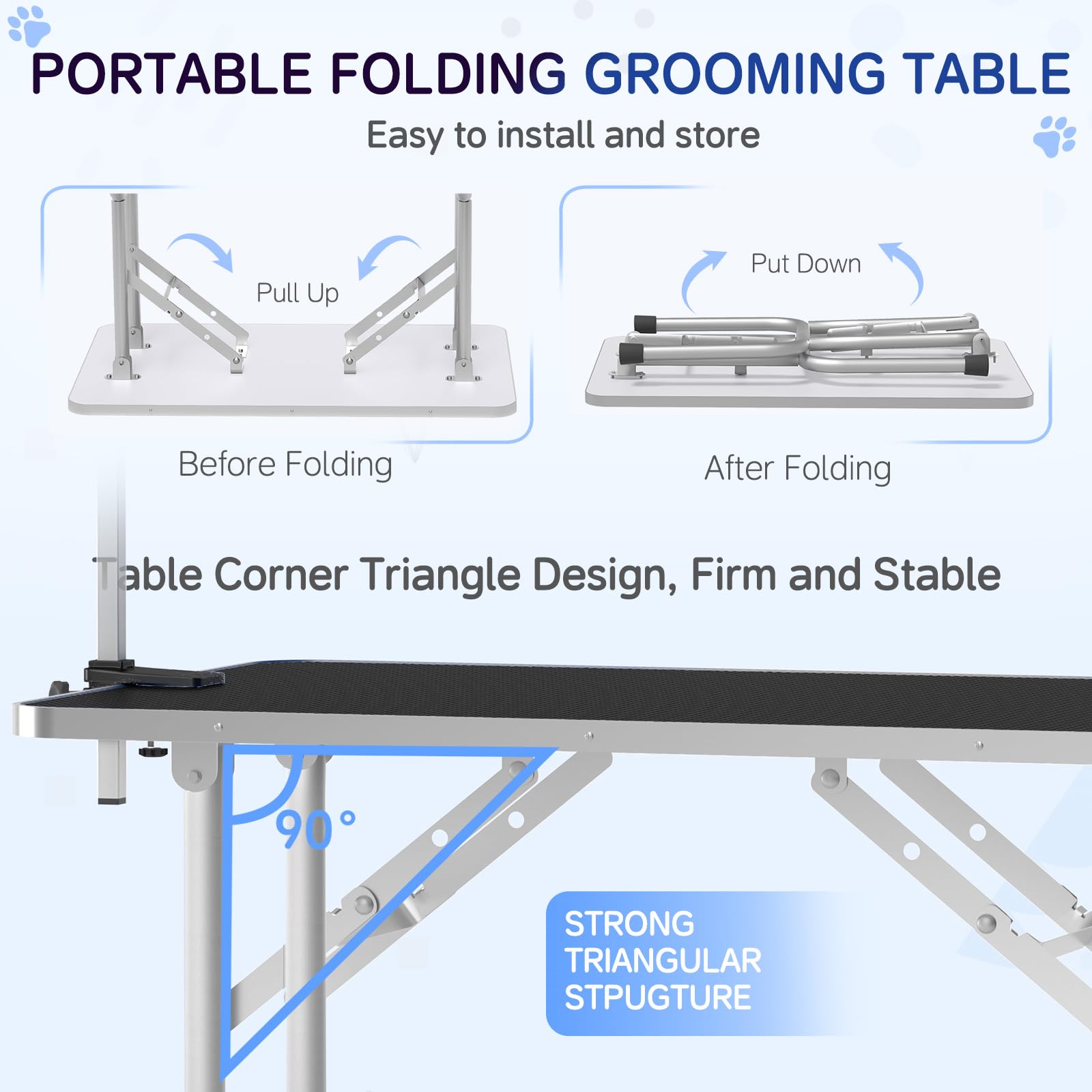 Unovivy Dog/Pet Grooming Table Foldable Height Adjustable - 46-inch Portable Dog Grooming Table with Arm Noose & Mesh Tray, Maximum Capacity Up to 300