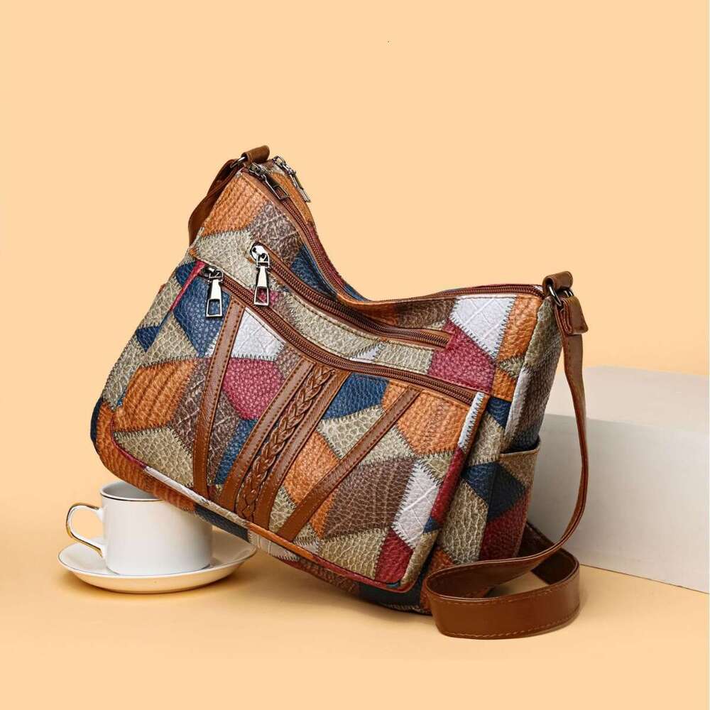 New Women's Middle-Aged Mother With Large Capacity Splicing For Work And Commuting, Multi Pocket Slng Back Cross Bag, Shoulder Bag