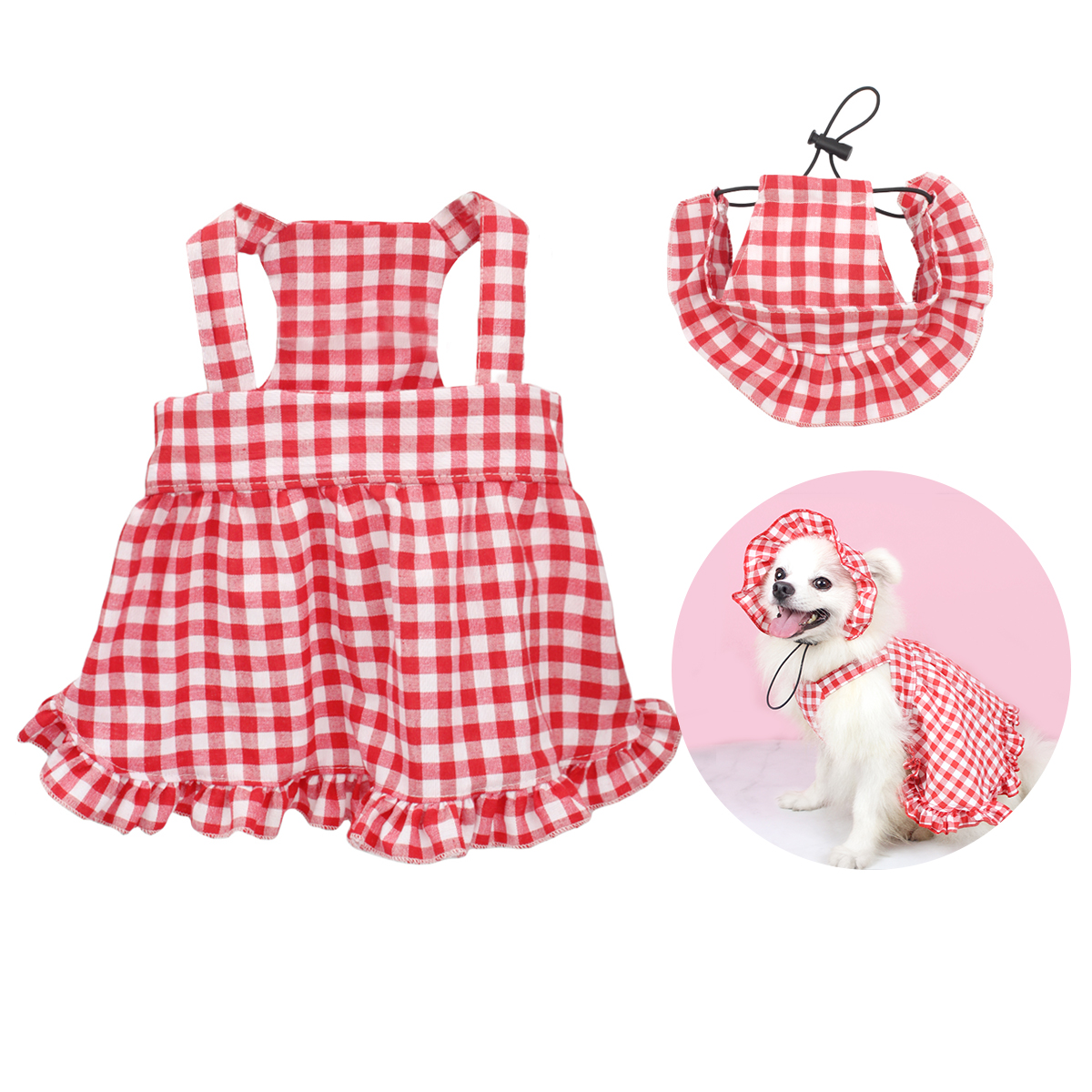 Pet Dress Cute Skirt Spring & Summer Cat and Dog Clothes For Small Medium Large Dog Poodle Chihuahua Teddy Red Plaid Costumes