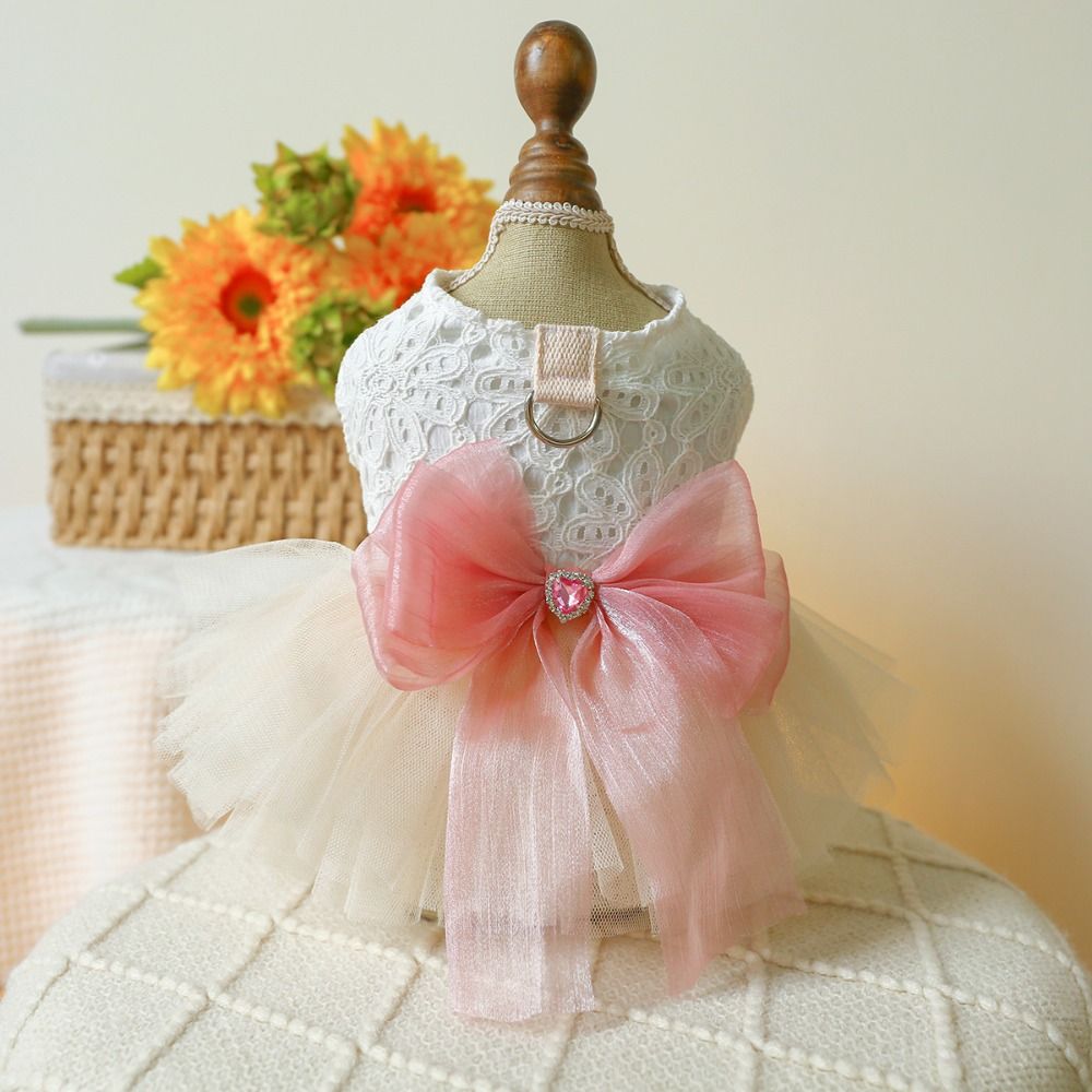 Cute Fairy Dress Cat Dog Wedding Dress Organza Lace Puppy Skirt Soft Big Bow Pet Skirt Birthday Party