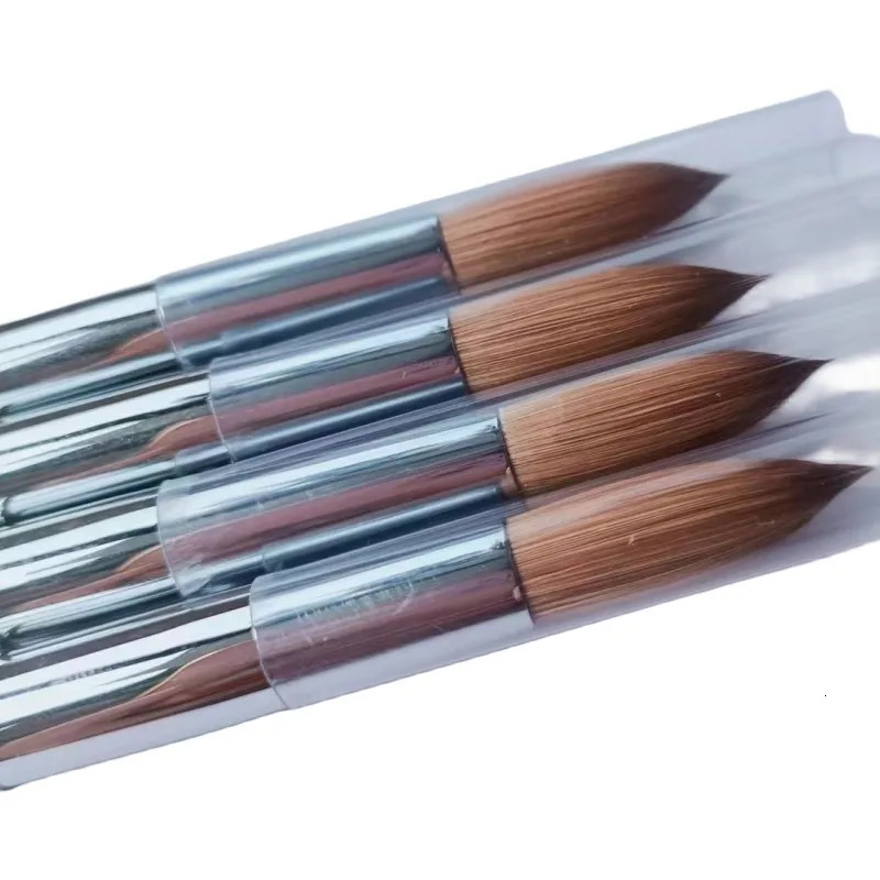 Silver Metal Acrylic Nail Art Brush 1Pcs Kolinsky Sable Painting UV Gel Carving Liquid Powder DIY Manicure Salon Drawing Tools 250304