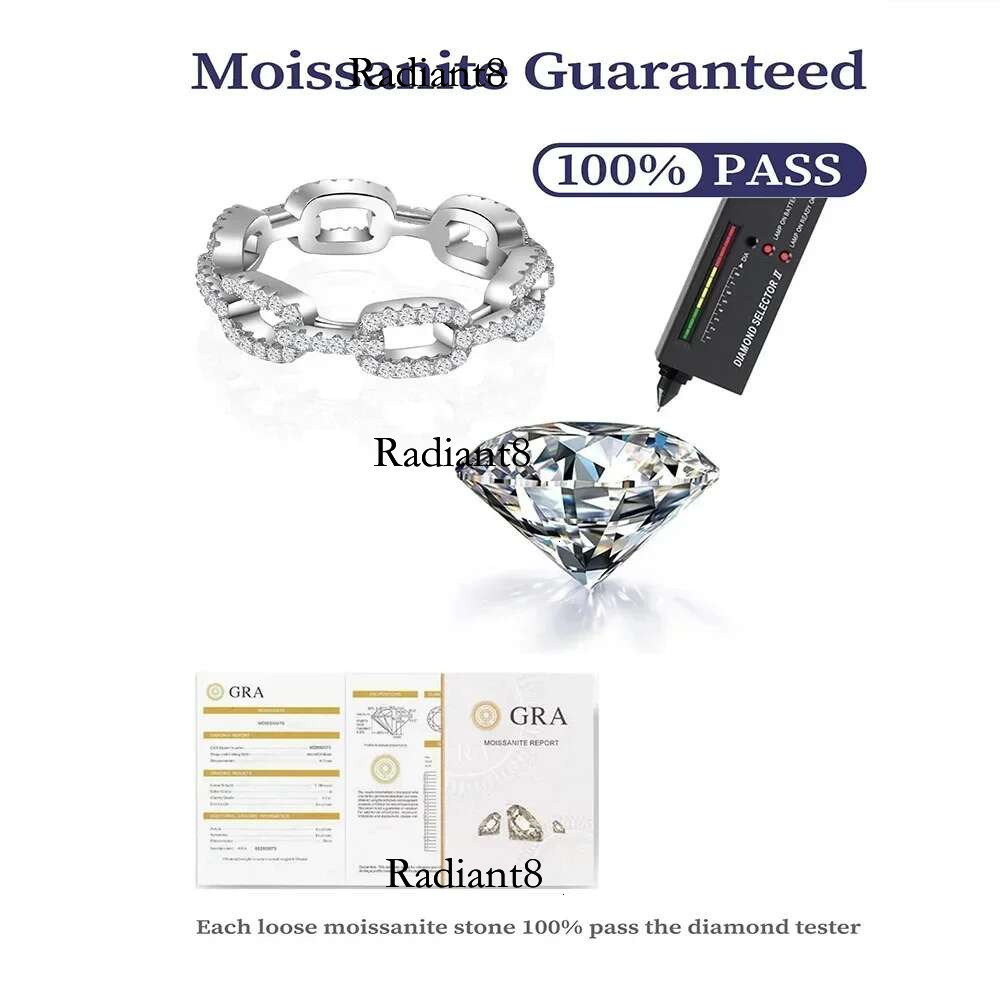 Sterg Sier Full Moissanite TrendyFine Jewelry Accessories Simulated Dia Stacking Chain Rings For Women Gift