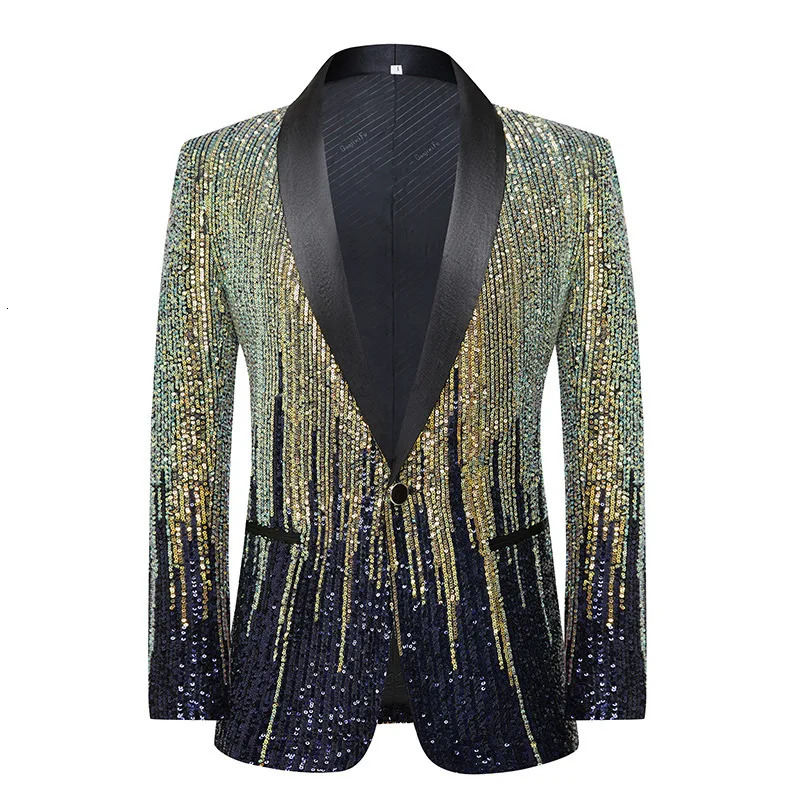 Glitter Sequins Shawl Collar Suit Jacket Male Singer Host Stage Performance Tuxedo Blazer Bar Concert Party Formal Blazers 250304