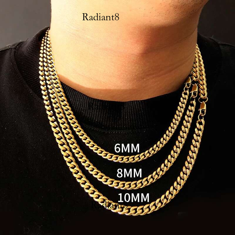 6mm/8mm/10mm Thickness Stainless Steel Cuban Curb k Chain Necklace for Men Women Classic Punk Neck Jewelry Accessories