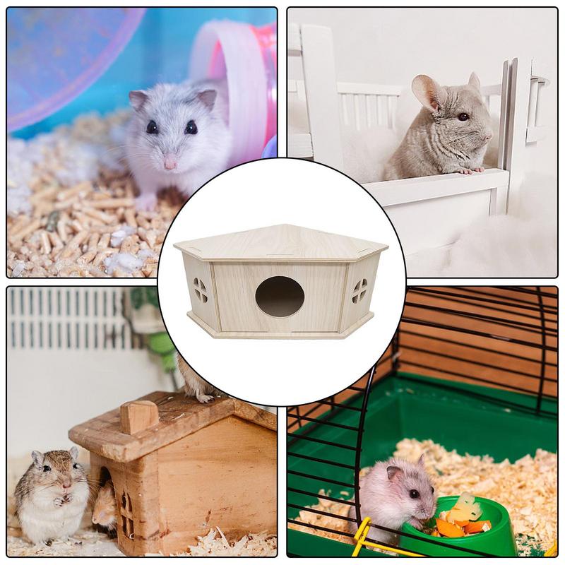 Wooden Hamster House Small Animal Habitat Wooden Hide Hut Playground Small Animal Habitat Sturdy Natural Pet Supplies For